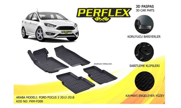 Ford Focus 3 12>18 İç Paspas 3 D Havuzlu Kaliteli PERFLEX PXM-FD08