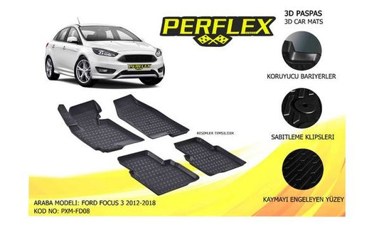 Ford Focus 3 12>18 İç Paspas 3 D Havuzlu Kaliteli PERFLEX PXM-FD08